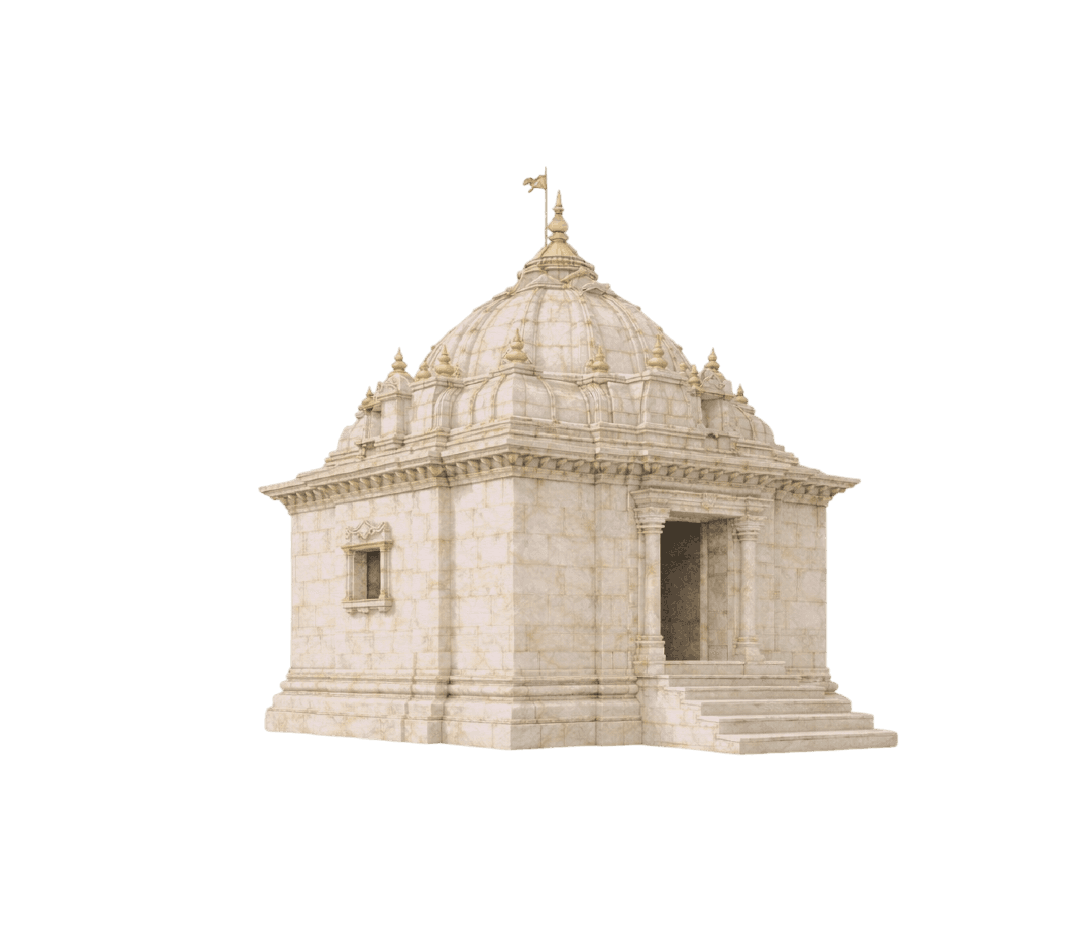 A pencil illustration of a single ornate stone temple